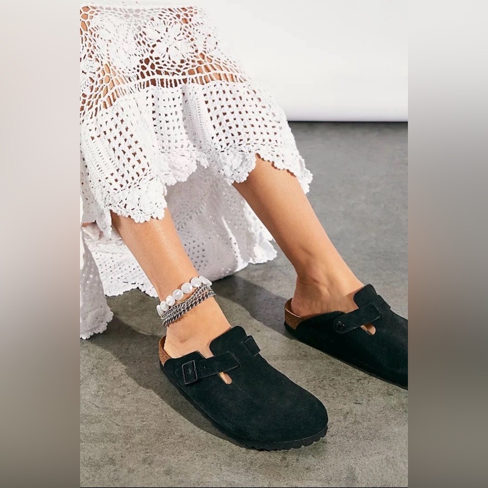 Birkenstock Boston Black Suede Soft Footbed Unisex Clogs